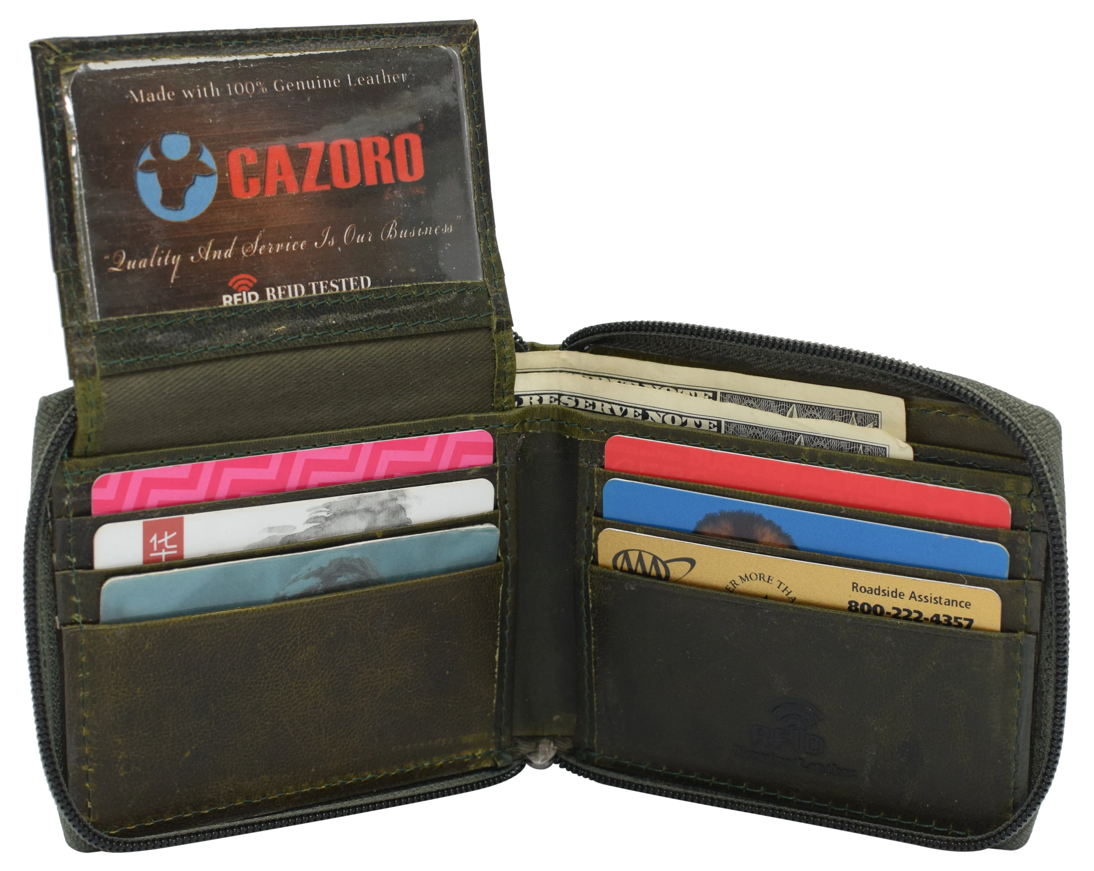 RFID621256HU RFID Men's Leather Zipper wallet Zip Around Wallet Bifold Multi Card Holder Purse