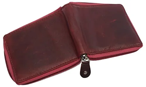 RFID621256HU RFID Men's Leather Zipper wallet Zip Around Wallet Bifold Multi Card Holder Purse