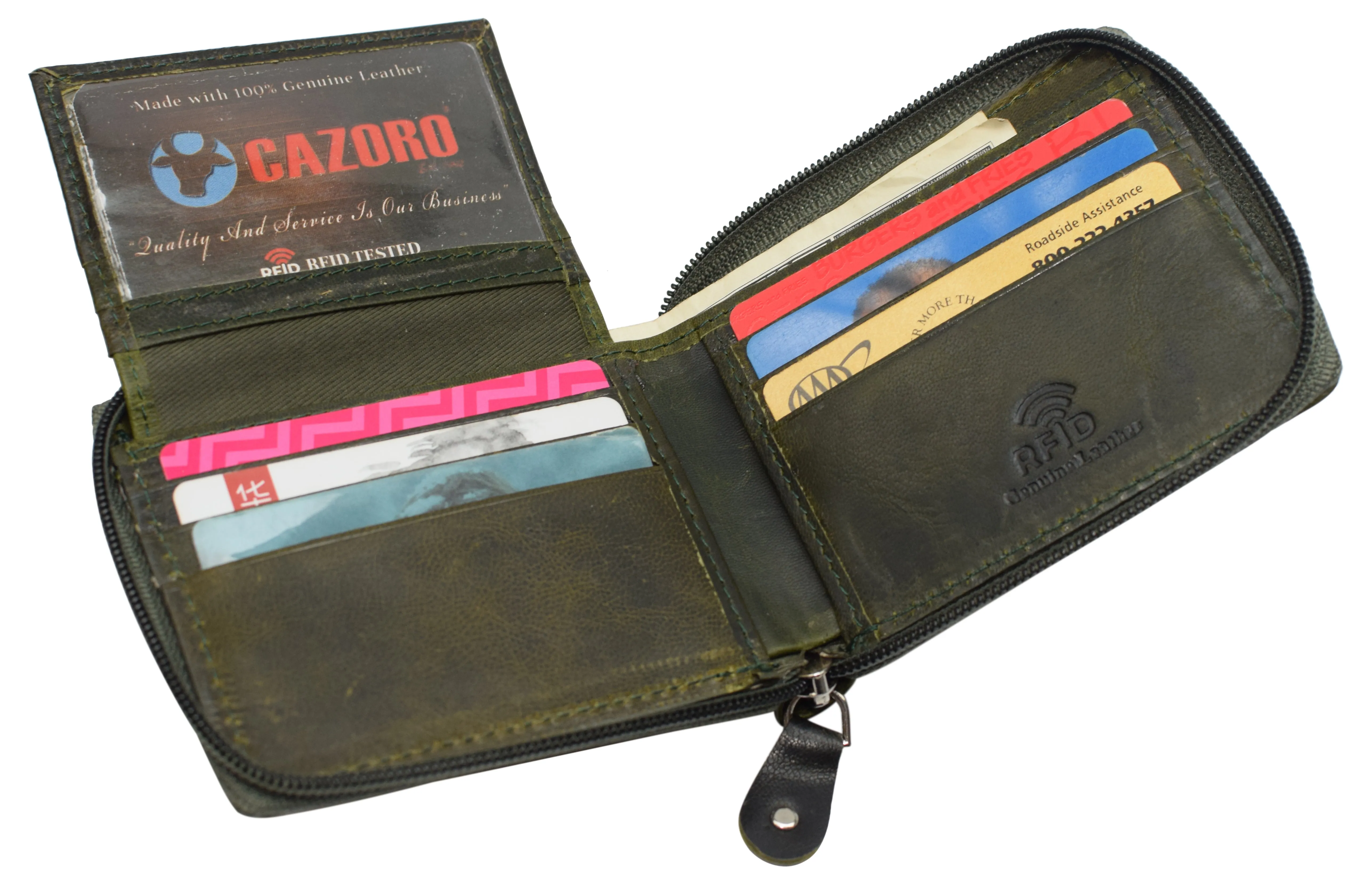 RFID621256HU RFID Men's Leather Zipper wallet Zip Around Wallet Bifold Multi Card Holder Purse