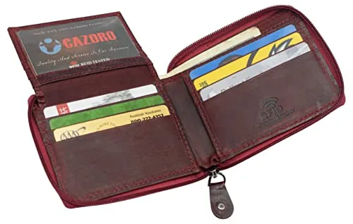 RFID621256HU RFID Men's Leather Zipper wallet Zip Around Wallet Bifold Multi Card Holder Purse