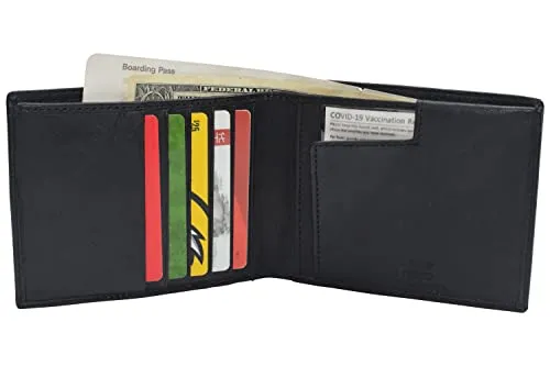 RFID666 All in One Travel Wallet RFID Genuine Leather Bifold Hipster Passport Wallet Vaccination Card Holder