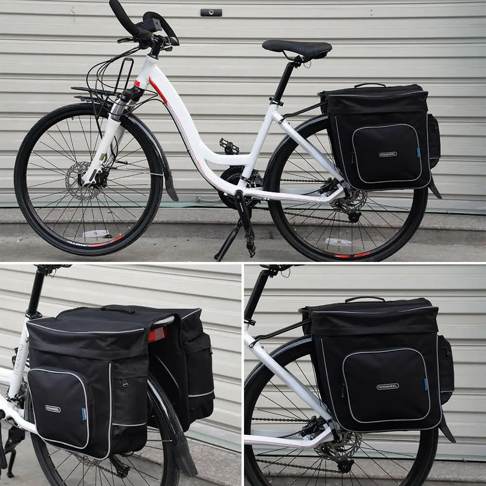 ROSWHEEL Cycling 2 in 1 30L Bicycle Black Rear Double Side Rack Bag Tail Seat Pannier Outdoor Cycling Saddle Storage