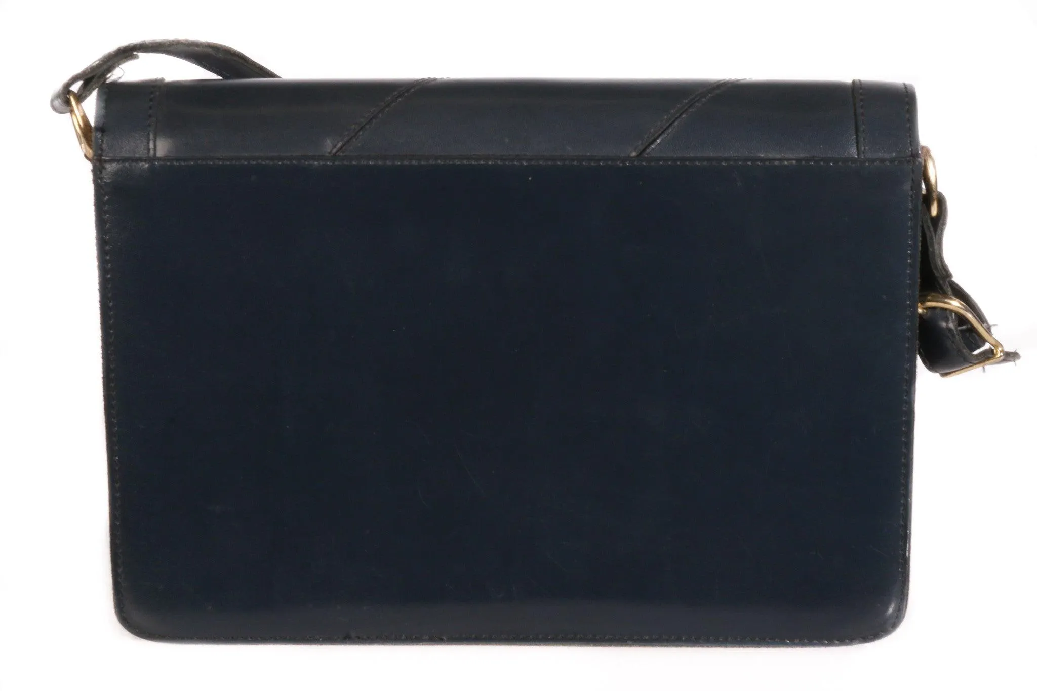 Ruby Handbags Vintage Navy Blue Leather Handbag 28cm