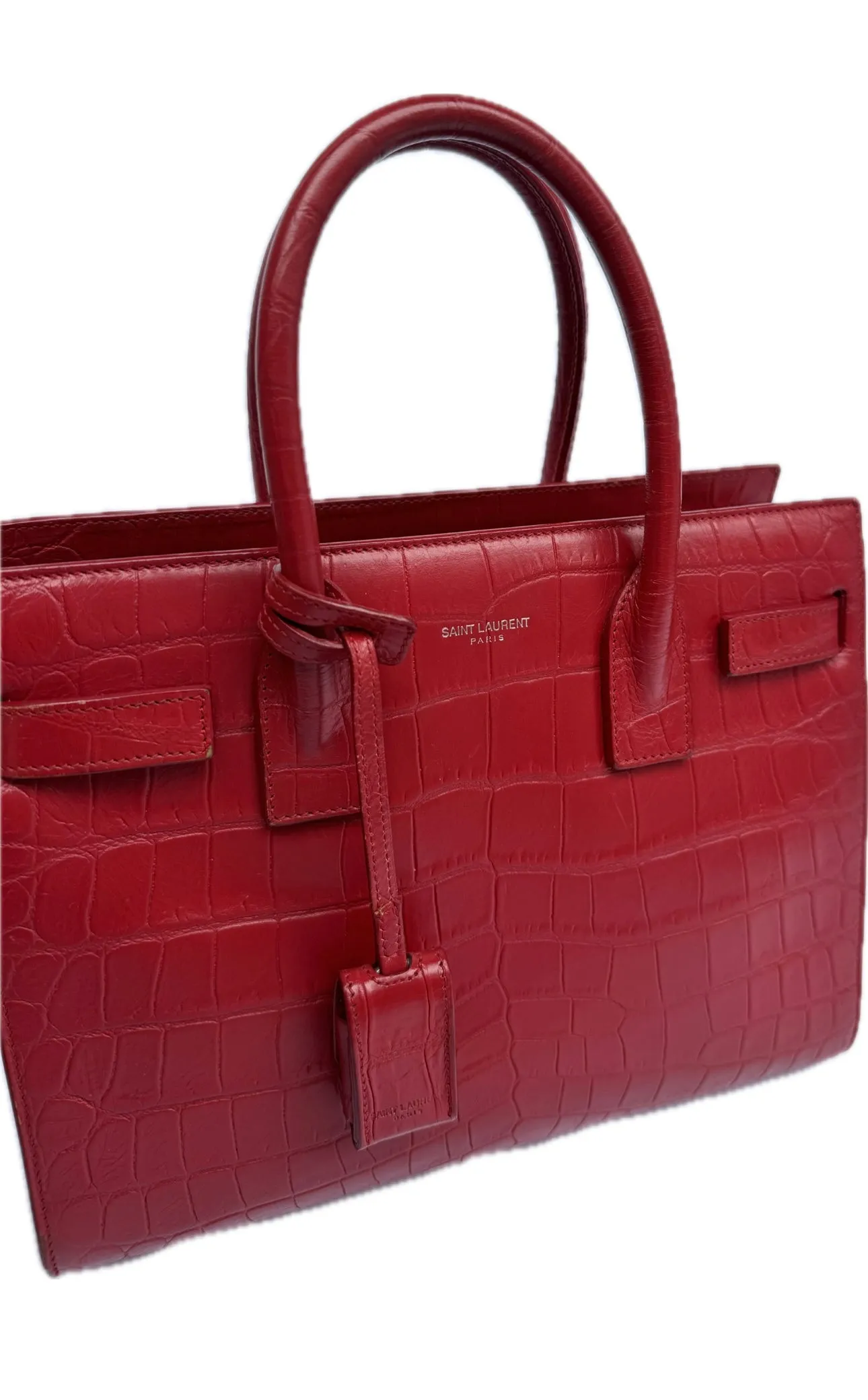 Saint Laurent Croc Effect Embossed Sac De Jour Baby Red Bag