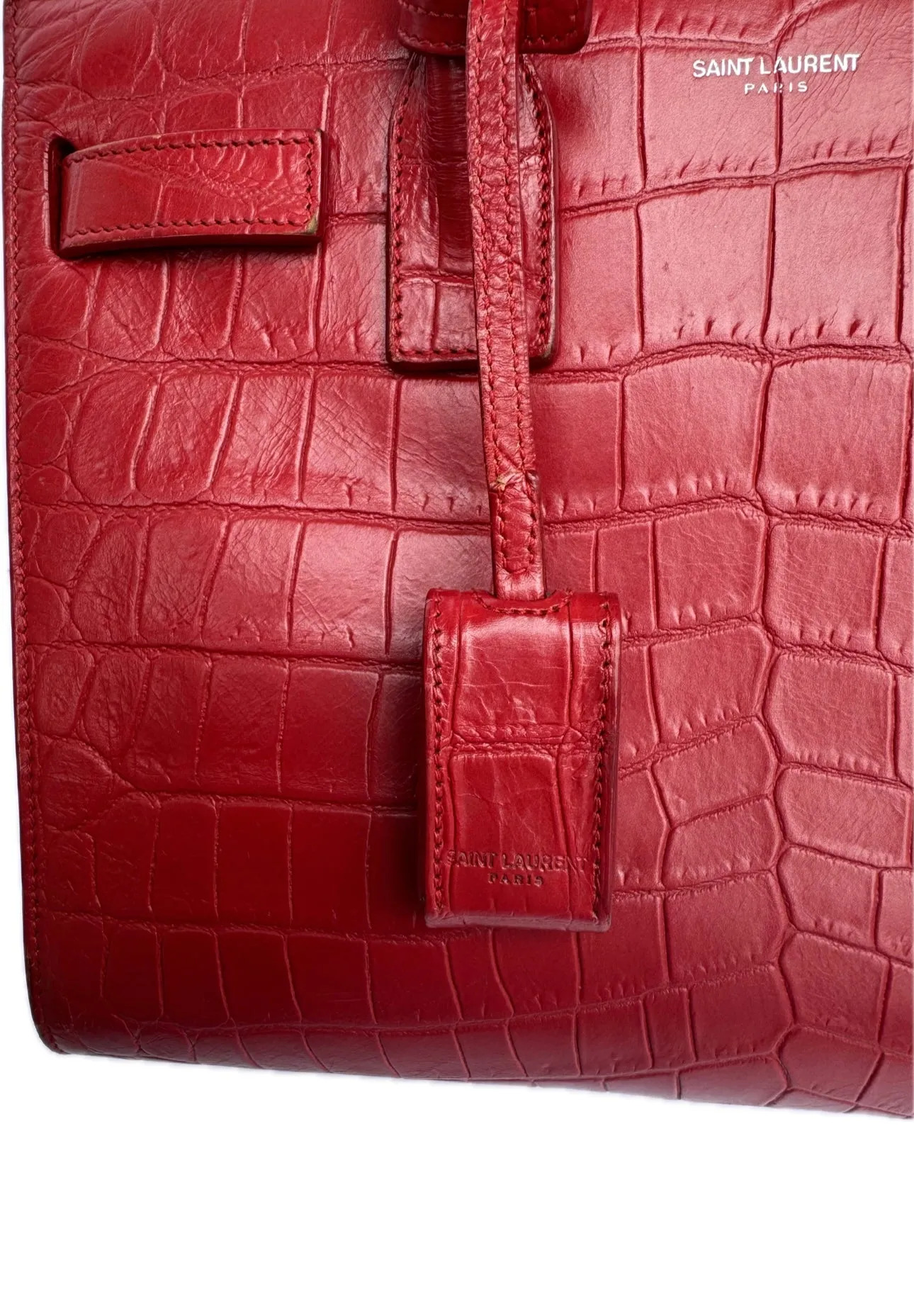 Saint Laurent Croc Effect Embossed Sac De Jour Baby Red Bag