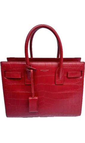 Saint Laurent Croc Effect Embossed Sac De Jour Baby Red Bag