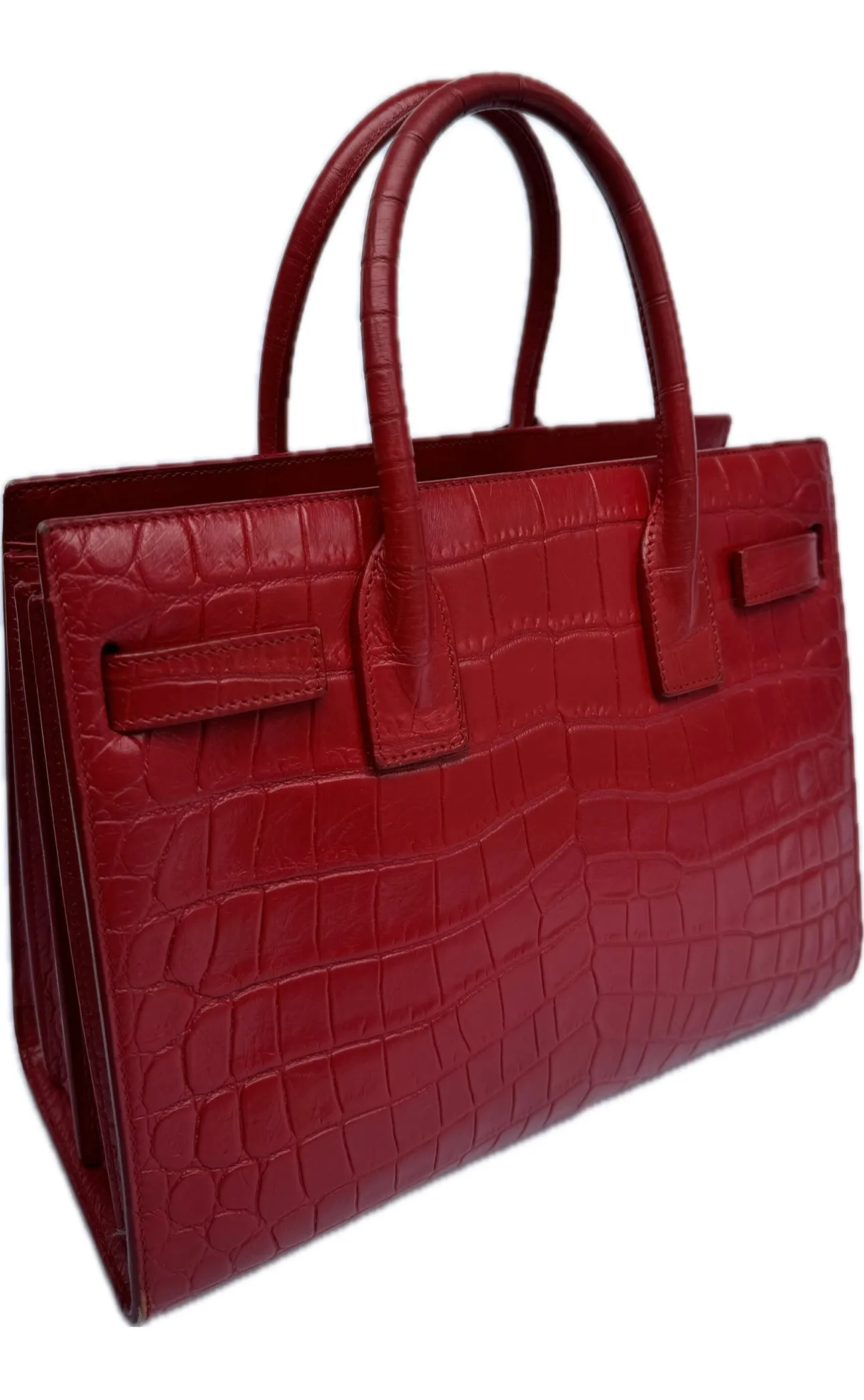 Saint Laurent Croc Effect Embossed Sac De Jour Baby Red Bag