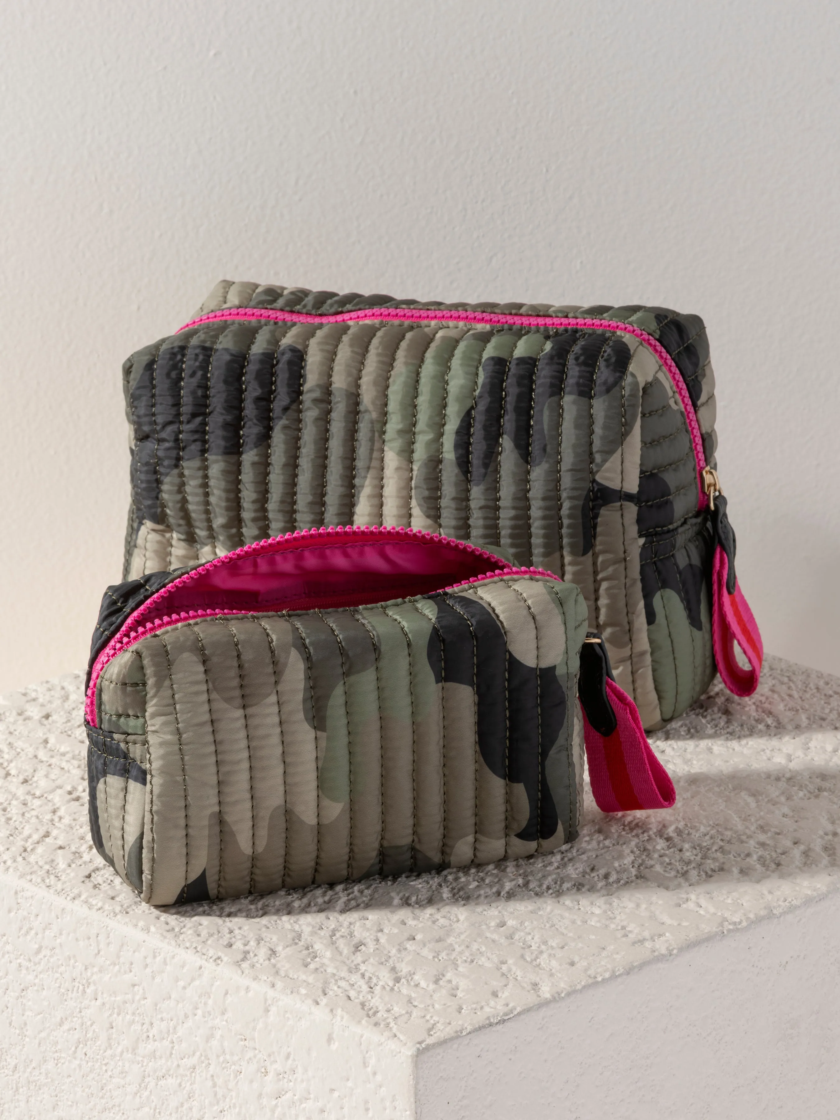 Shiraleah Ezra Quilted Nylon Small Boxy Cosmetic Pouch, Camo