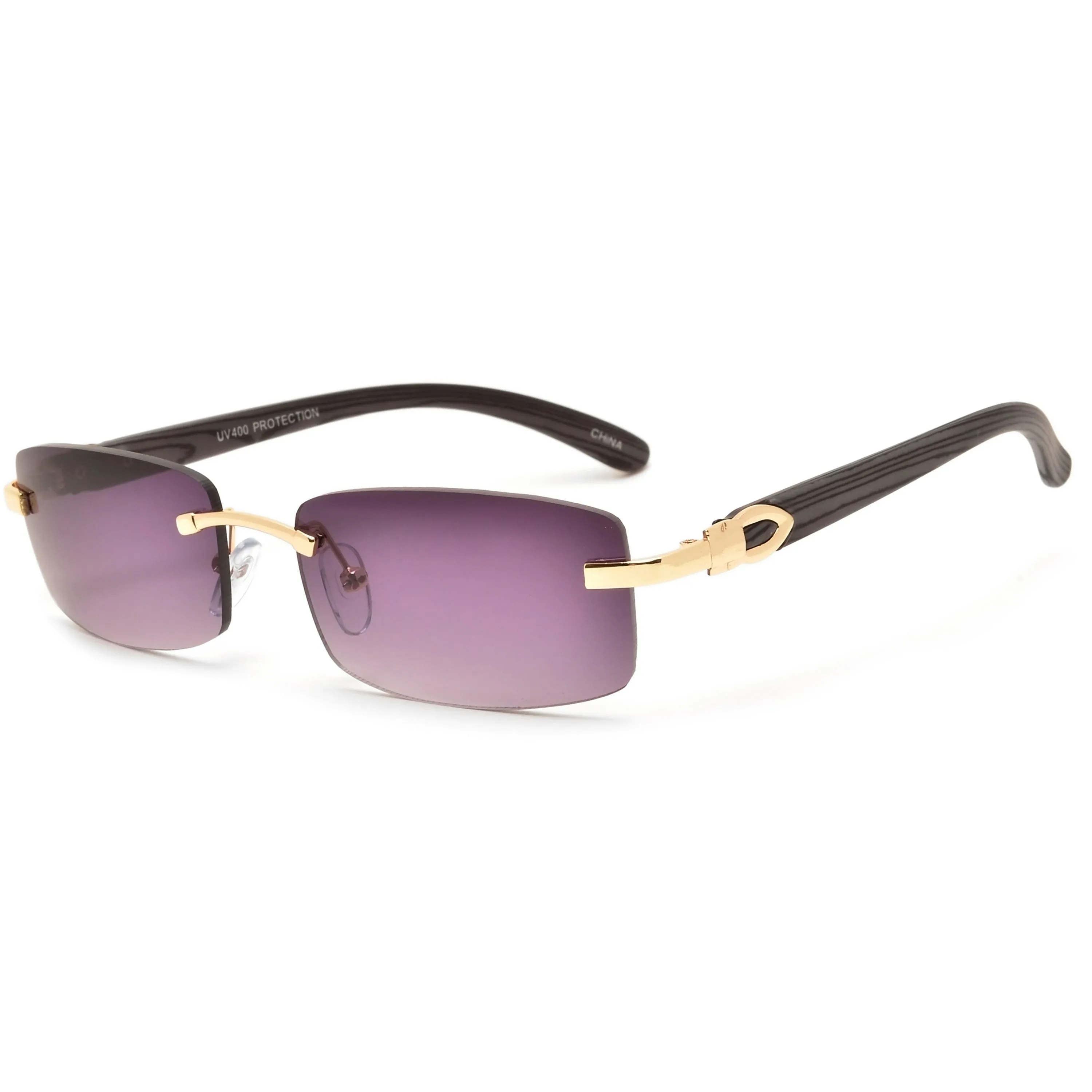 Sleek Rimless Detailed Temple Sunnies