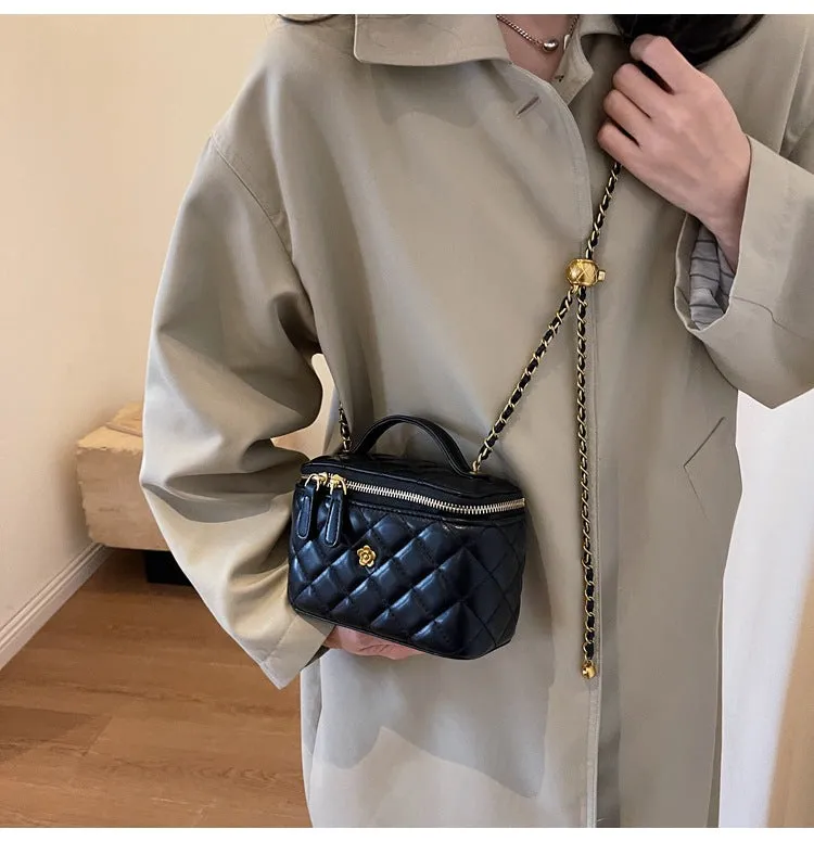 Small square bag box bag camellia diamond chain box small bag women's shoulder crossbody bag women's handbag