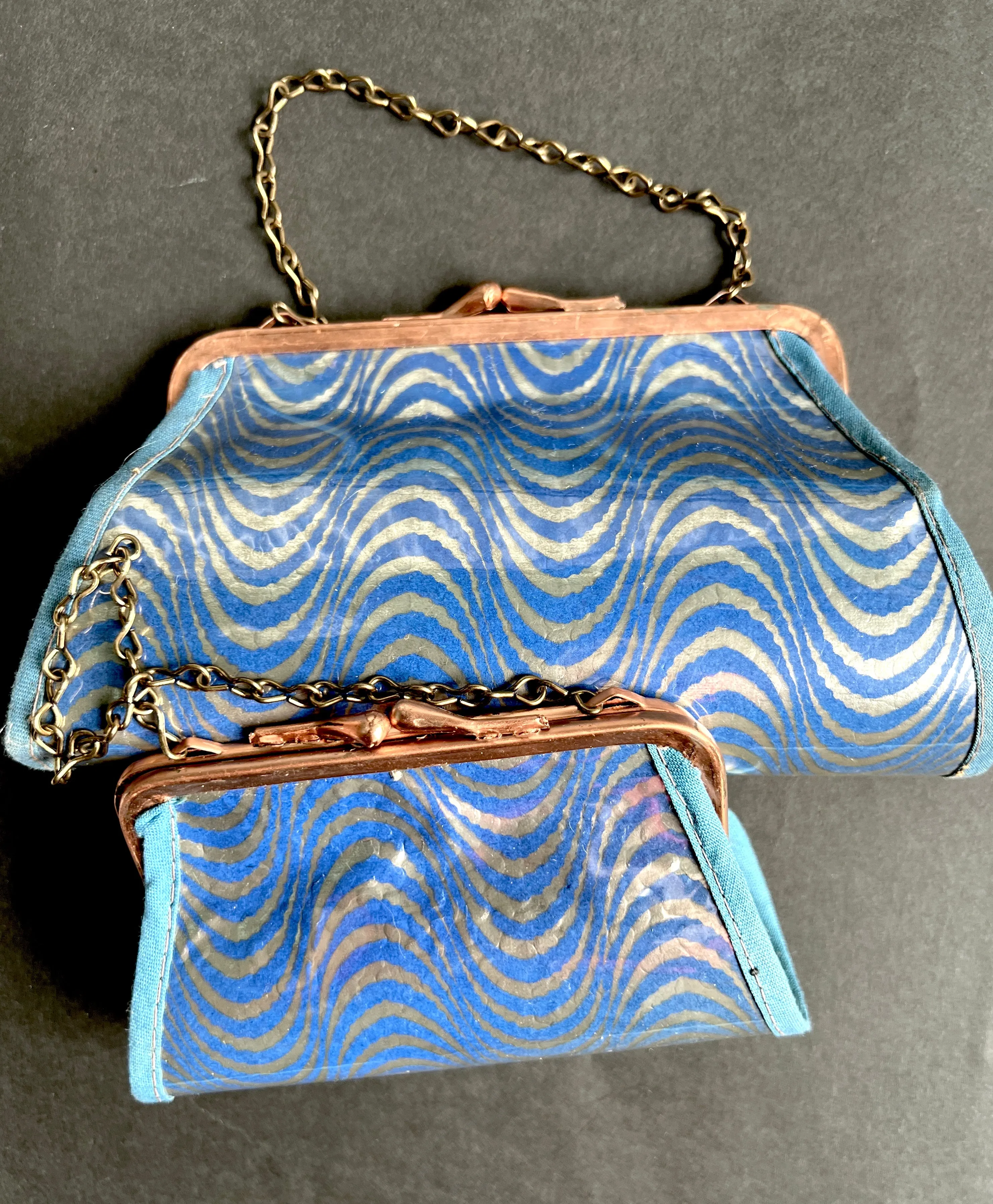 Swirly Blue & Silver 1940s Bag - Large or Small