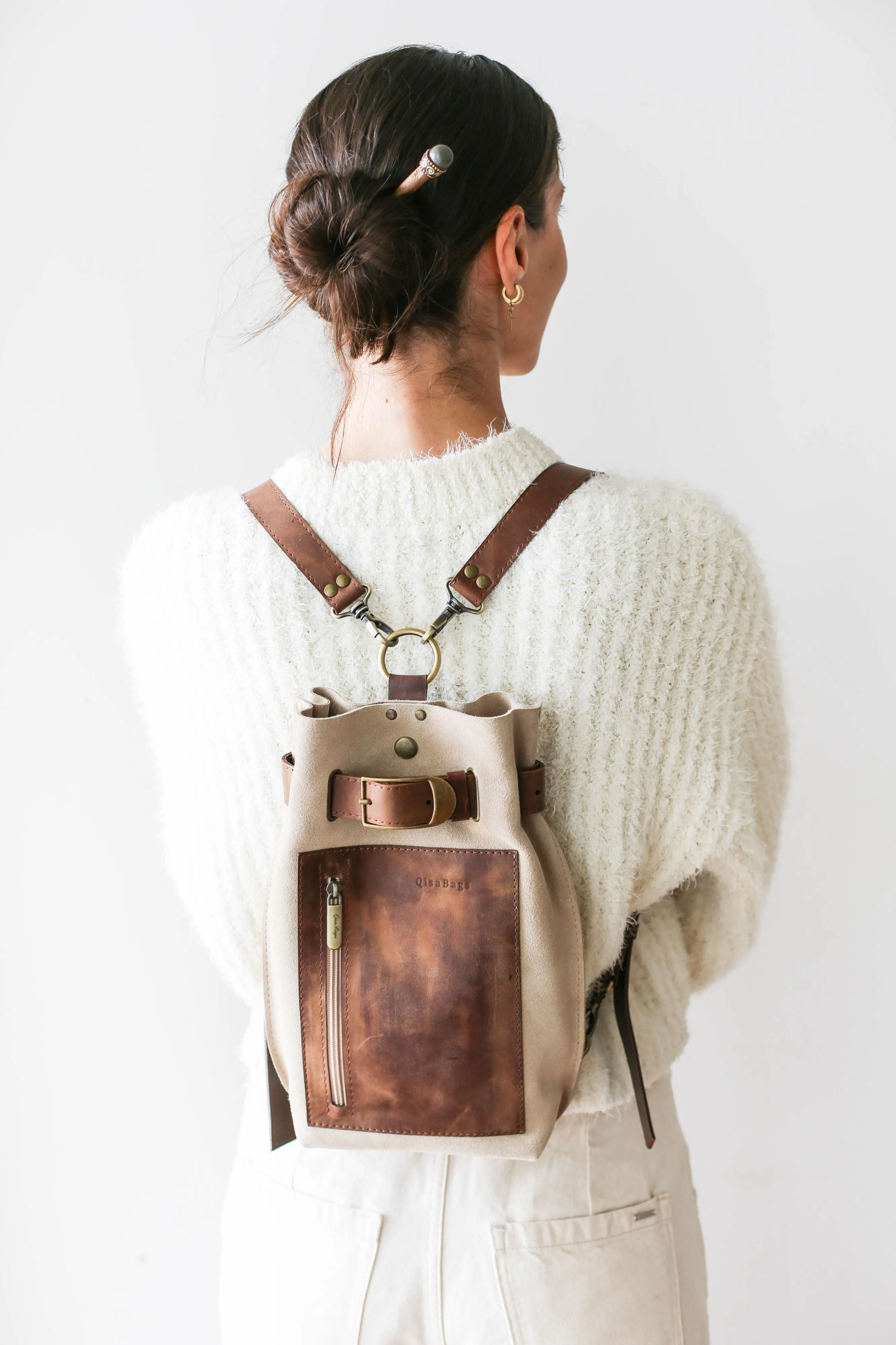 Taupe Suede Sling Backpack