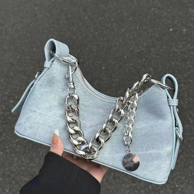 TAVIMART  -  Fashion Ins Denim Chain Women's Handbags All Match Sweet Elegant Y2k Shoulder Bag Casual Jeans  Crossbody Bags Office Lady