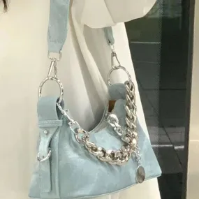 TAVIMART  -  Fashion Ins Denim Chain Women's Handbags All Match Sweet Elegant Y2k Shoulder Bag Casual Jeans  Crossbody Bags Office Lady