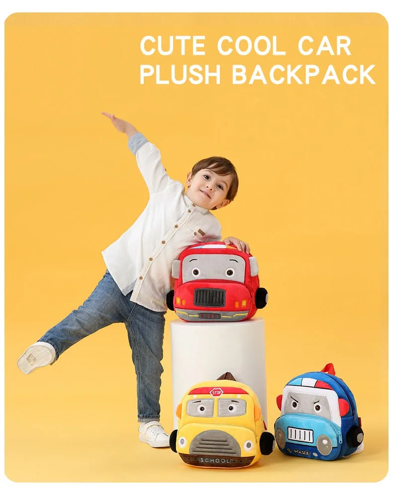 THE LITTLE LOOKERS Preschool Kids School Bags Cute Soft Plush Baby Backpack for Baby Boys, Baby Girls- Blue (Police Car)