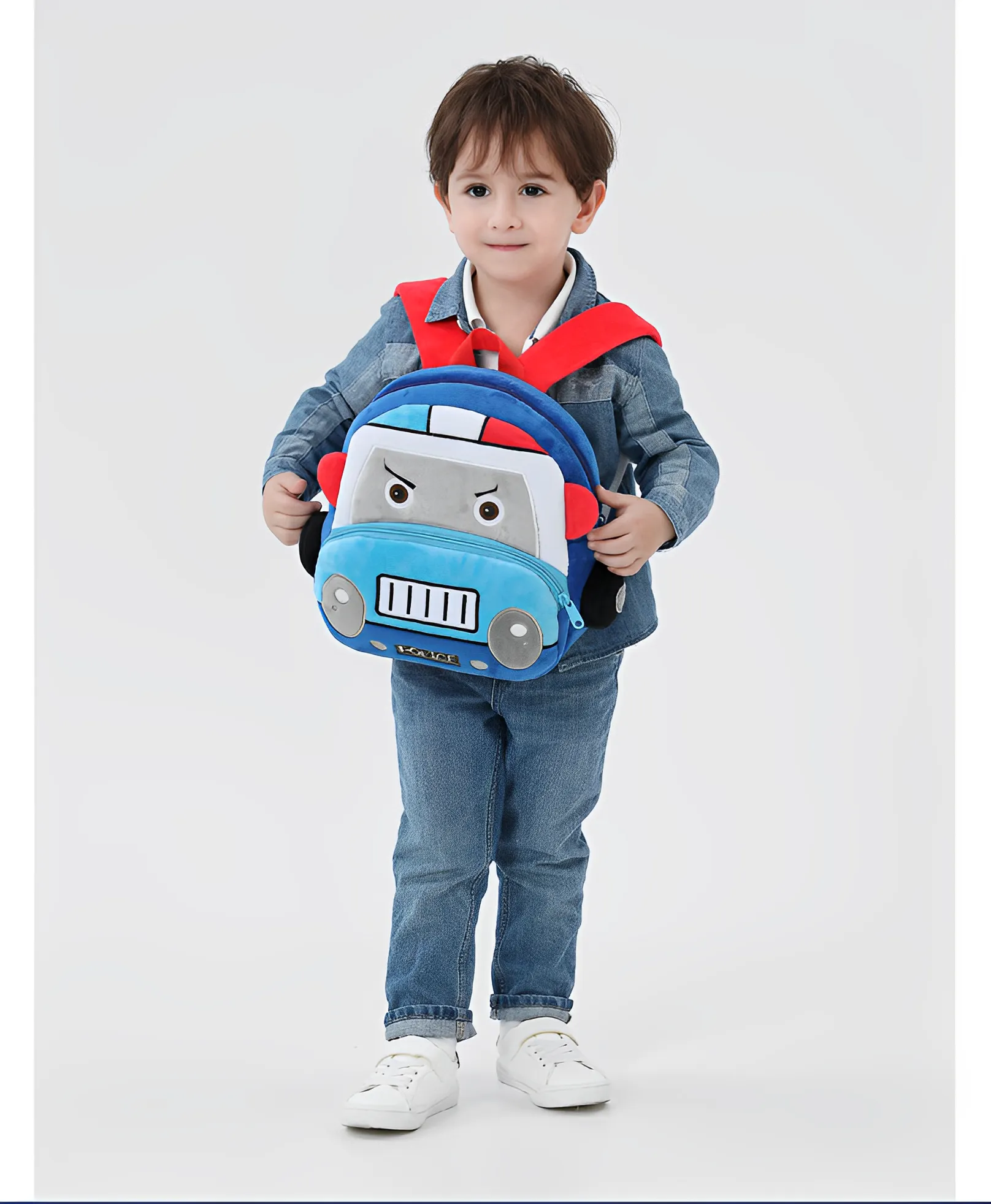 THE LITTLE LOOKERS Preschool Kids School Bags Cute Soft Plush Baby Backpack for Baby Boys, Baby Girls- Blue (Police Car)