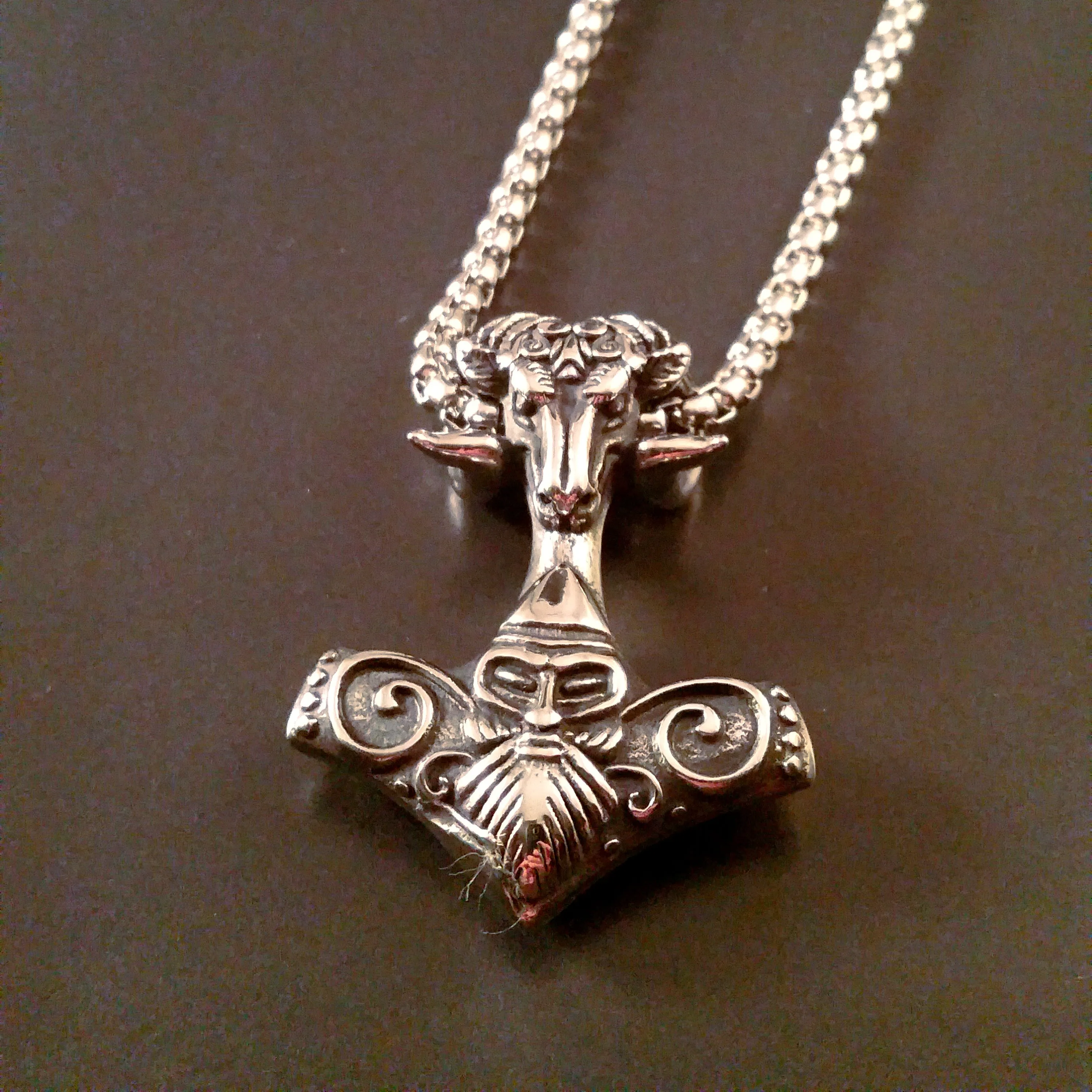 Thor's Hammer Necklace Silver Ram Norse Viking Style