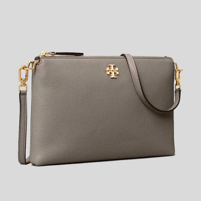 TORY BURCH Mercer Pebbled Zip Crossbody Gray Heron 61385