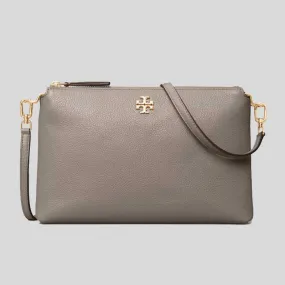 TORY BURCH Mercer Pebbled Zip Crossbody Gray Heron 61385