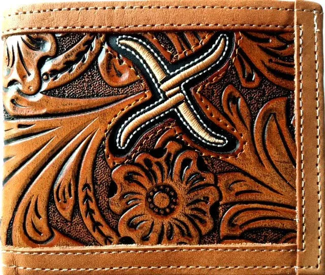 Twisted-X Western Tan Floral Tooled Bi-Fold Wallet