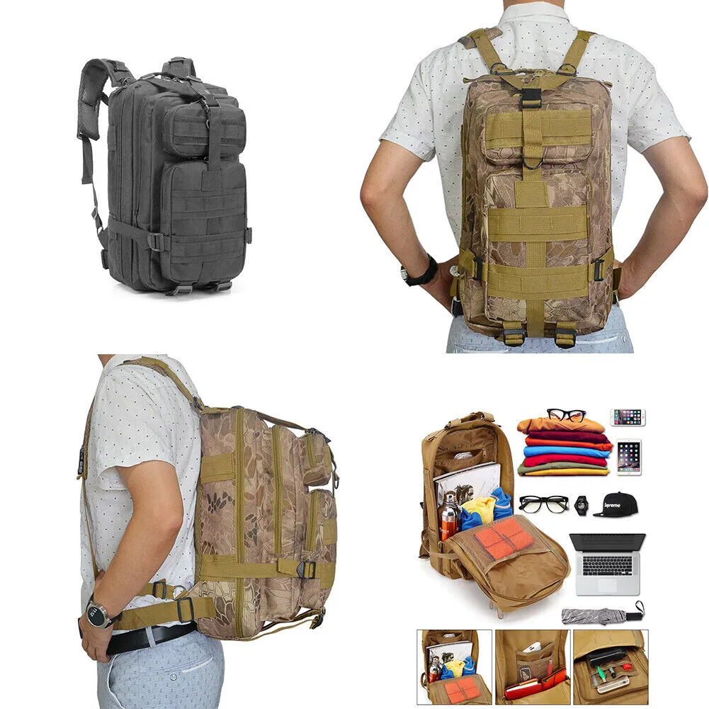 US 30L Military Tactical Bag Camping Outdoor EDC Travel Rucksack Hiking Backpack