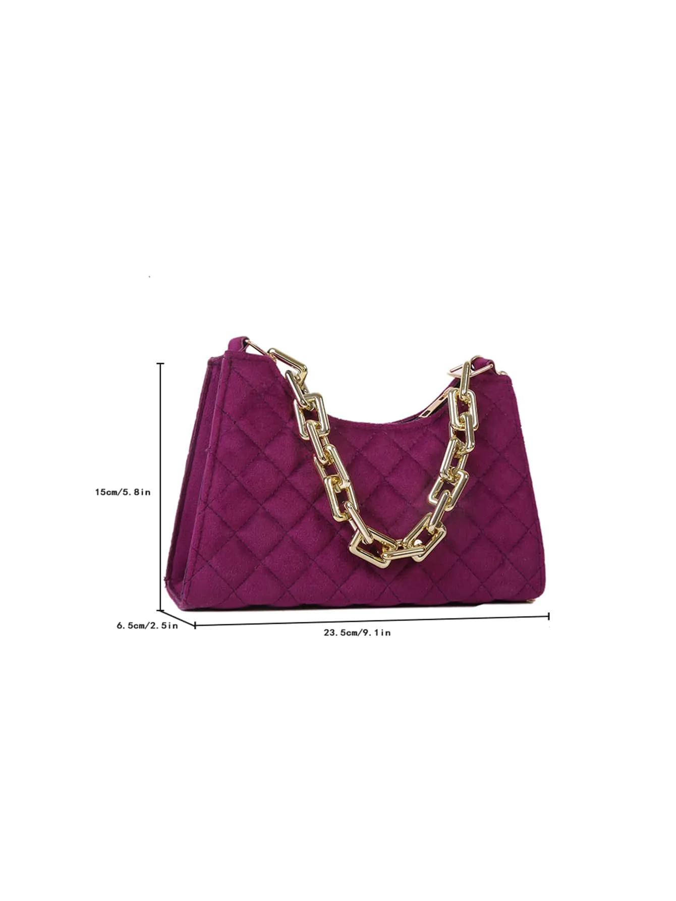 Velvet Quilted Chain Baguette Bag