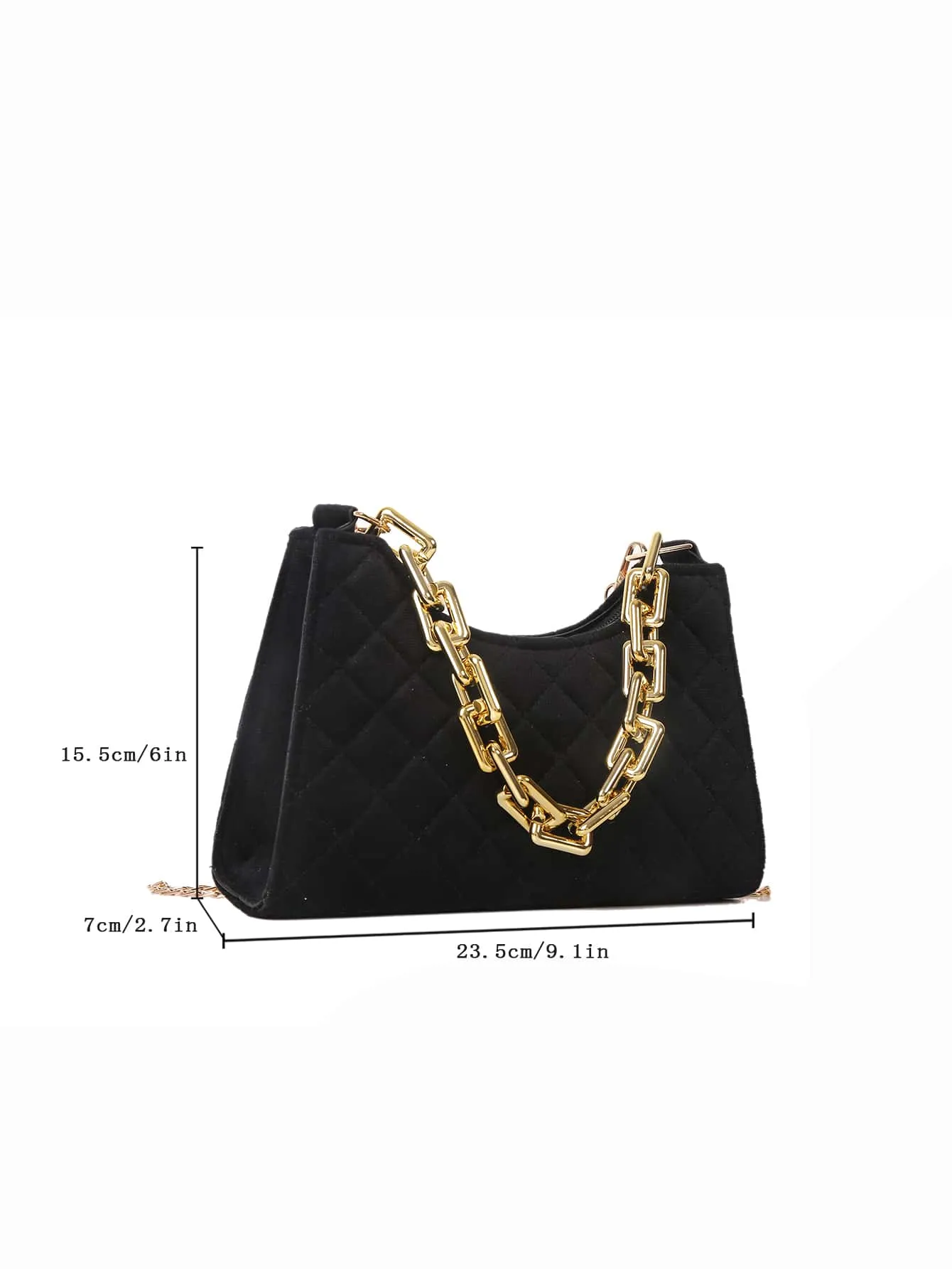 Velvet Quilted Chain Baguette Bag