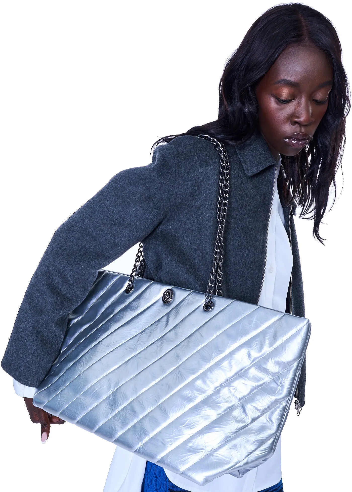 Vesper & Vale Roberts Quilted Tote Bag in Silver