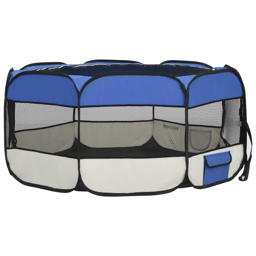 vidaXL Foldable Dog Playpen with Carrying Bag Blue 145x145x61 cm