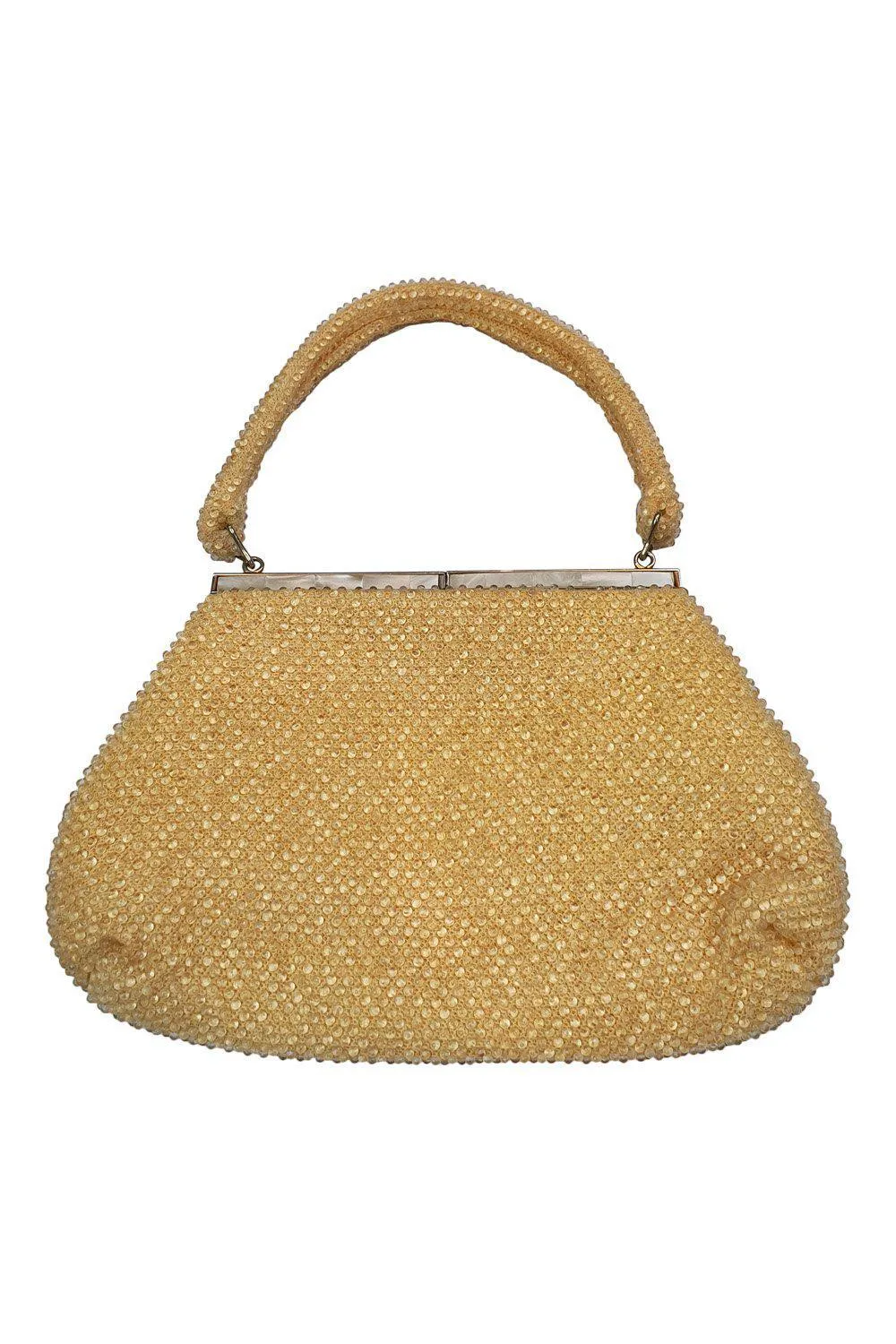 VINTAGE 1950s Plastic Bubble Beaded Pale Yellow Top Handle Bag (M)