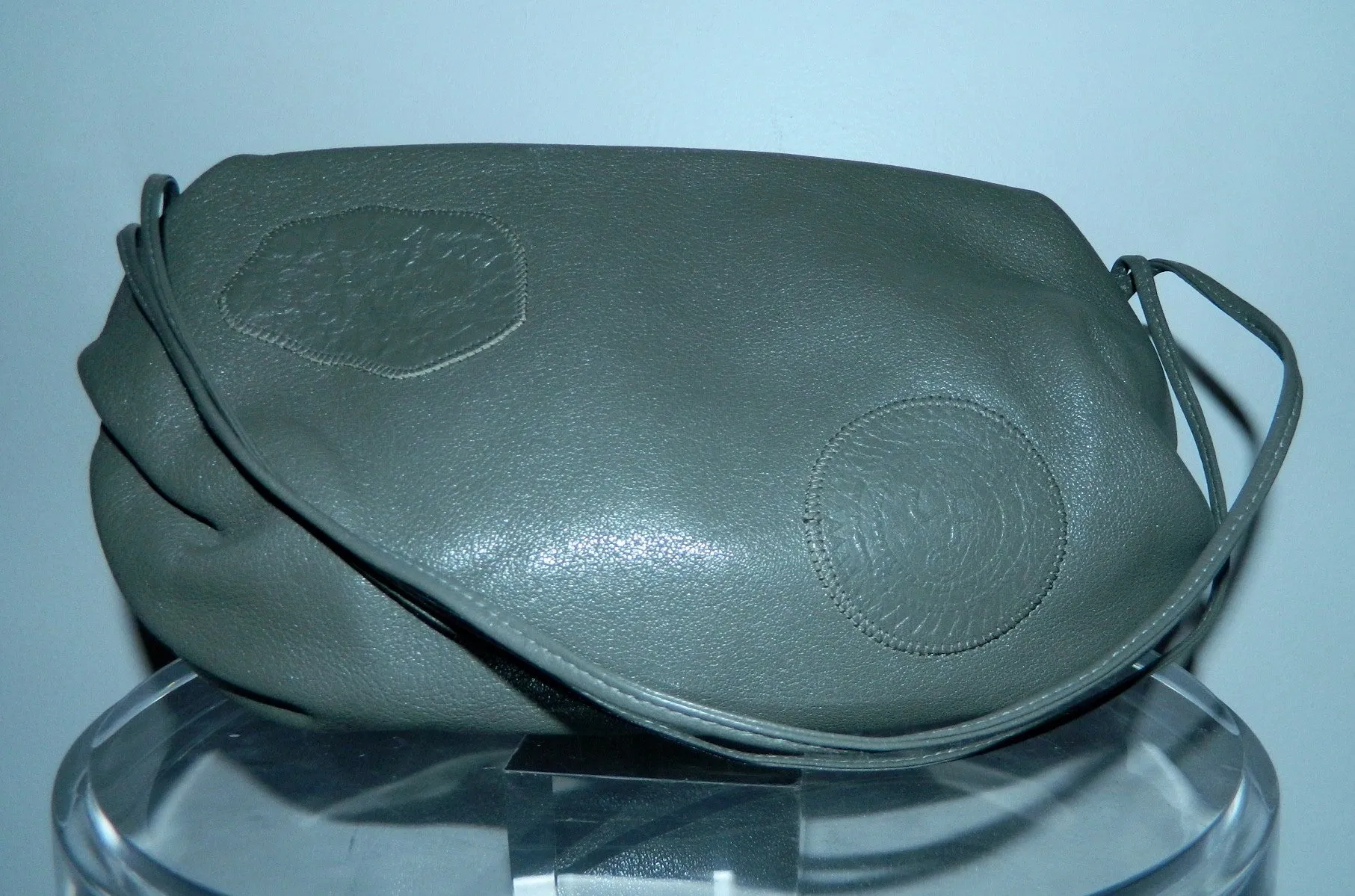 vintage 1970s leather purse gray Carlos Falchi barrel shoulder bag Buffalo leather