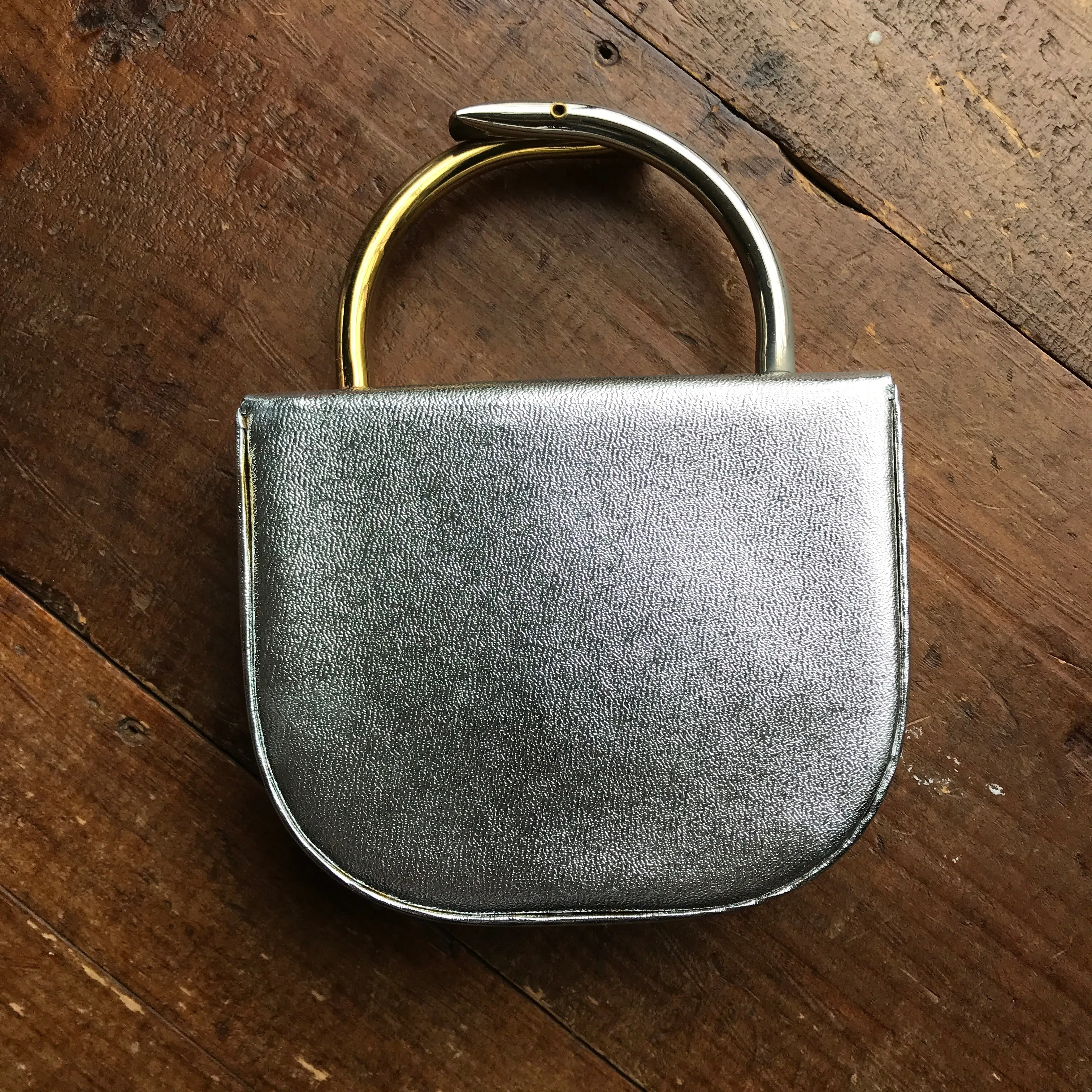 Vintage Silver Lame Clutch by Arnold Scaasi with Altering Gold and Silver Handles.