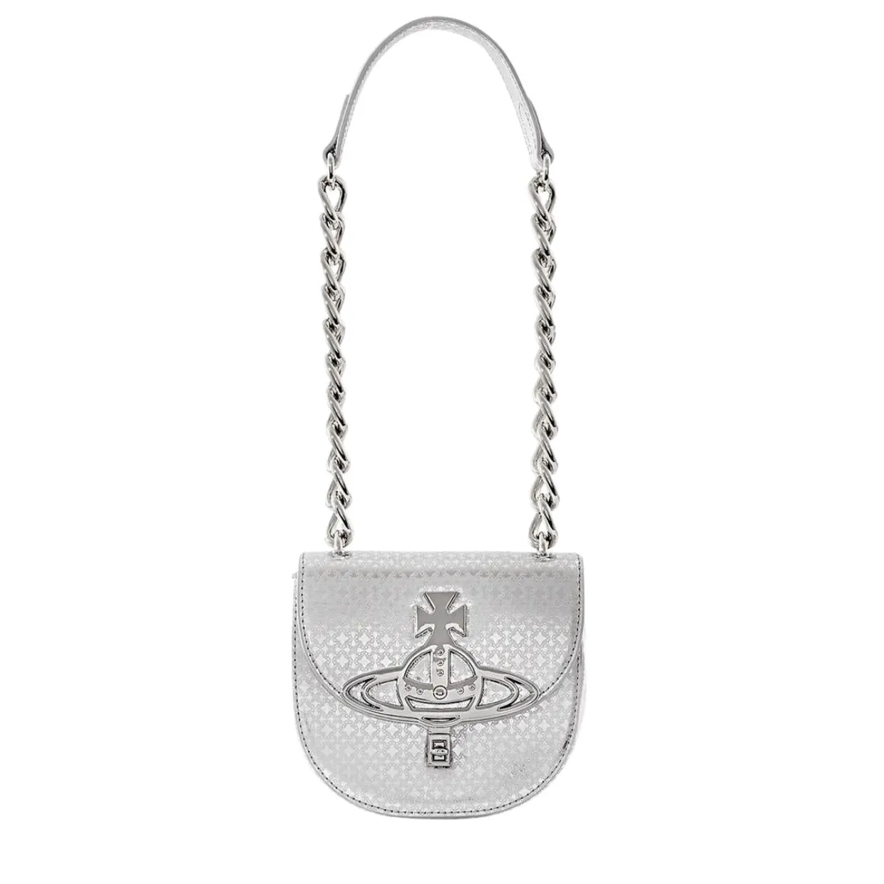 Vivienne Westwood Sofia Metal Orb Print Silver Saddle Bag