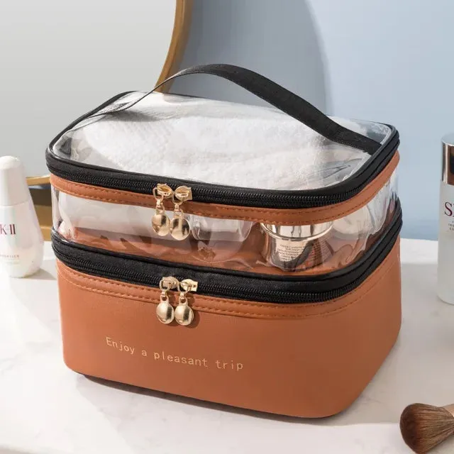 Waterproof Pvc Cosmetic Travel Portable Bag-Brown