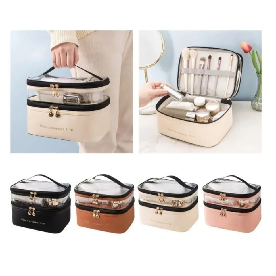 Waterproof Pvc Cosmetic Travel Portable Bag-Brown