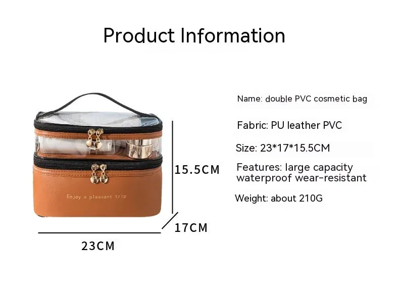 Waterproof Pvc Cosmetic Travel Portable Bag-Brown