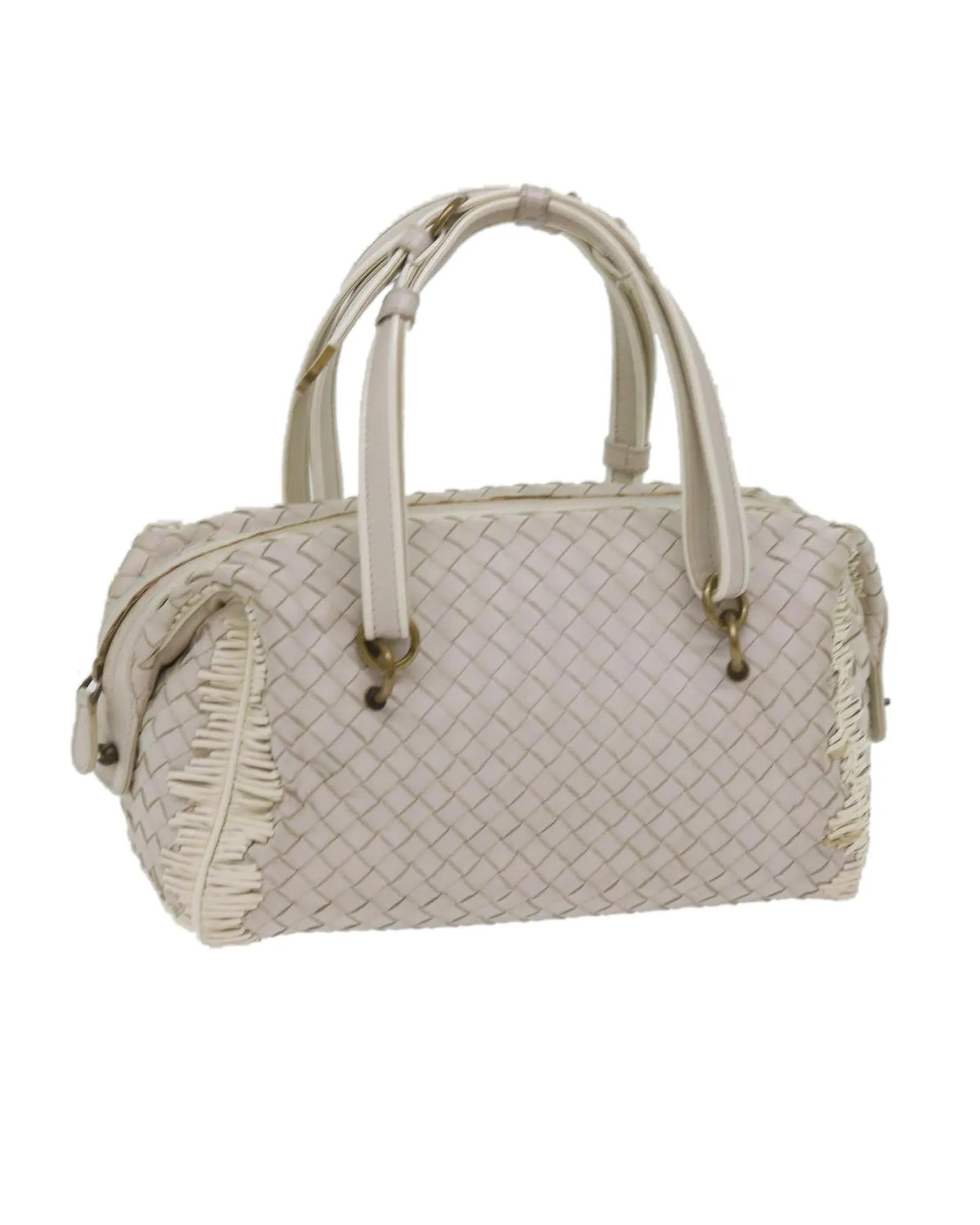 White Leather Intrecciato Shoulder Bag - Italian Made