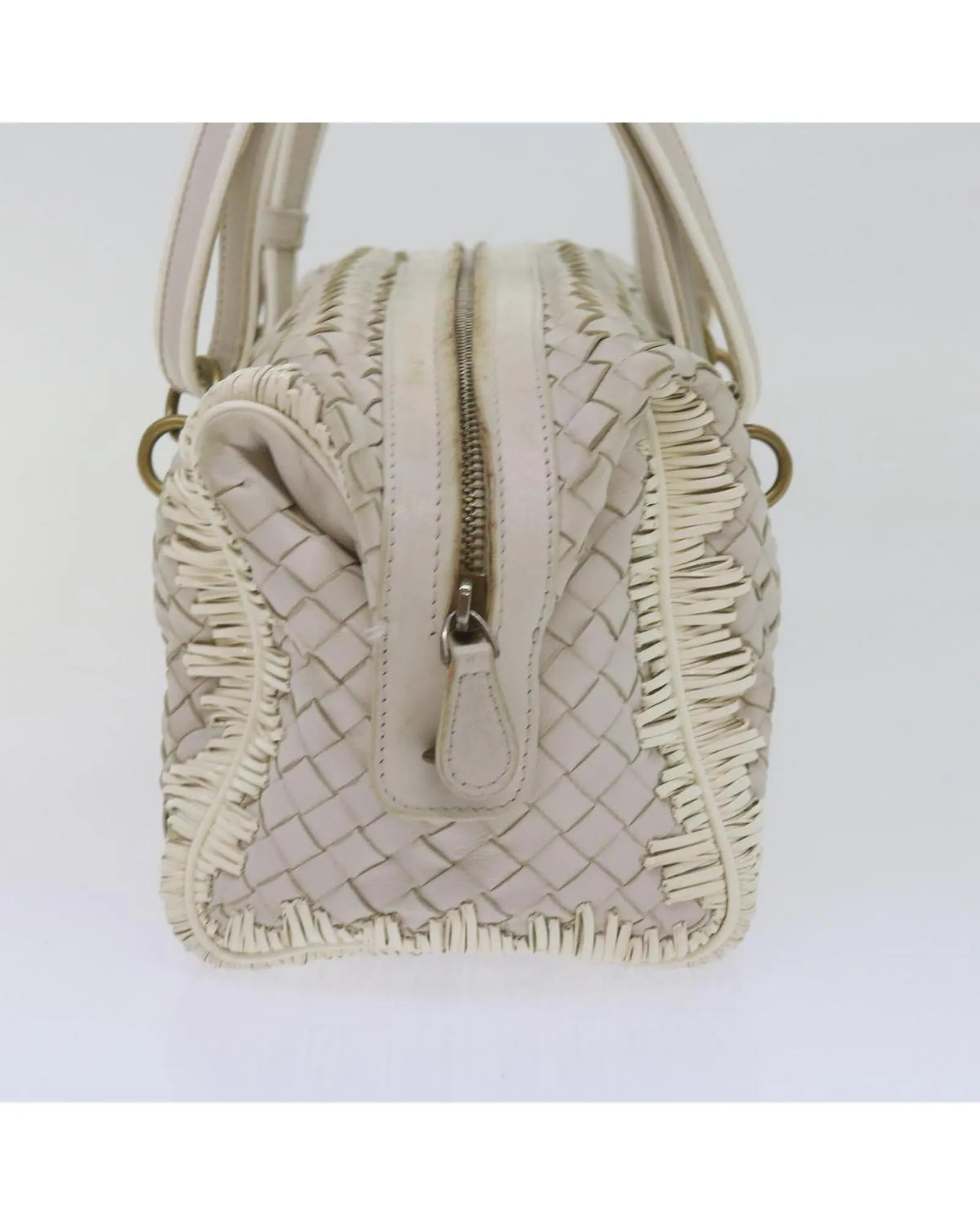 White Leather Intrecciato Shoulder Bag - Italian Made