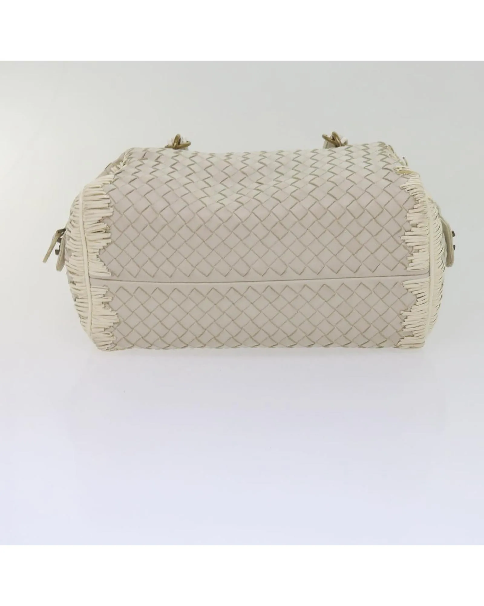 White Leather Intrecciato Shoulder Bag - Italian Made