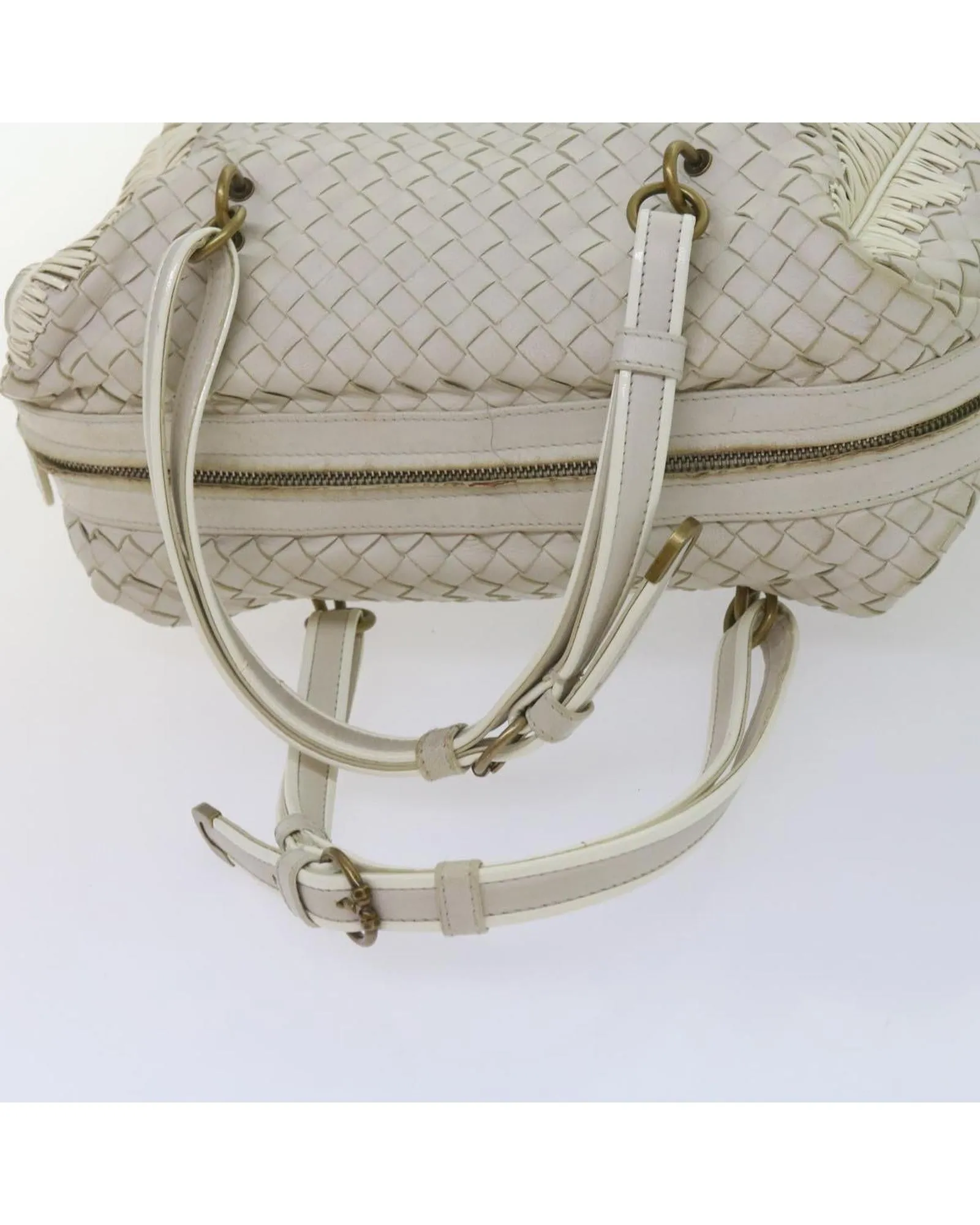 White Leather Intrecciato Shoulder Bag - Italian Made