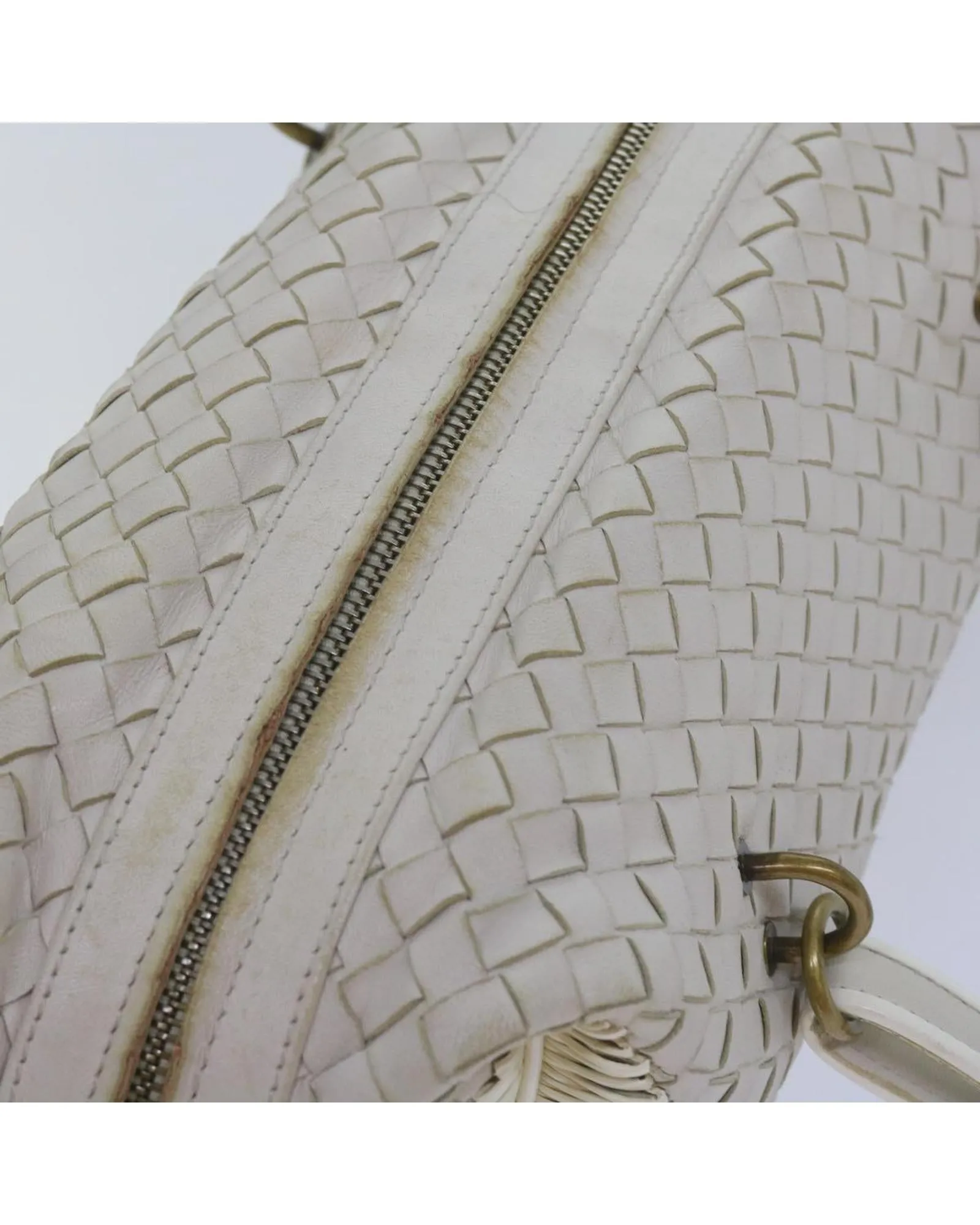 White Leather Intrecciato Shoulder Bag - Italian Made