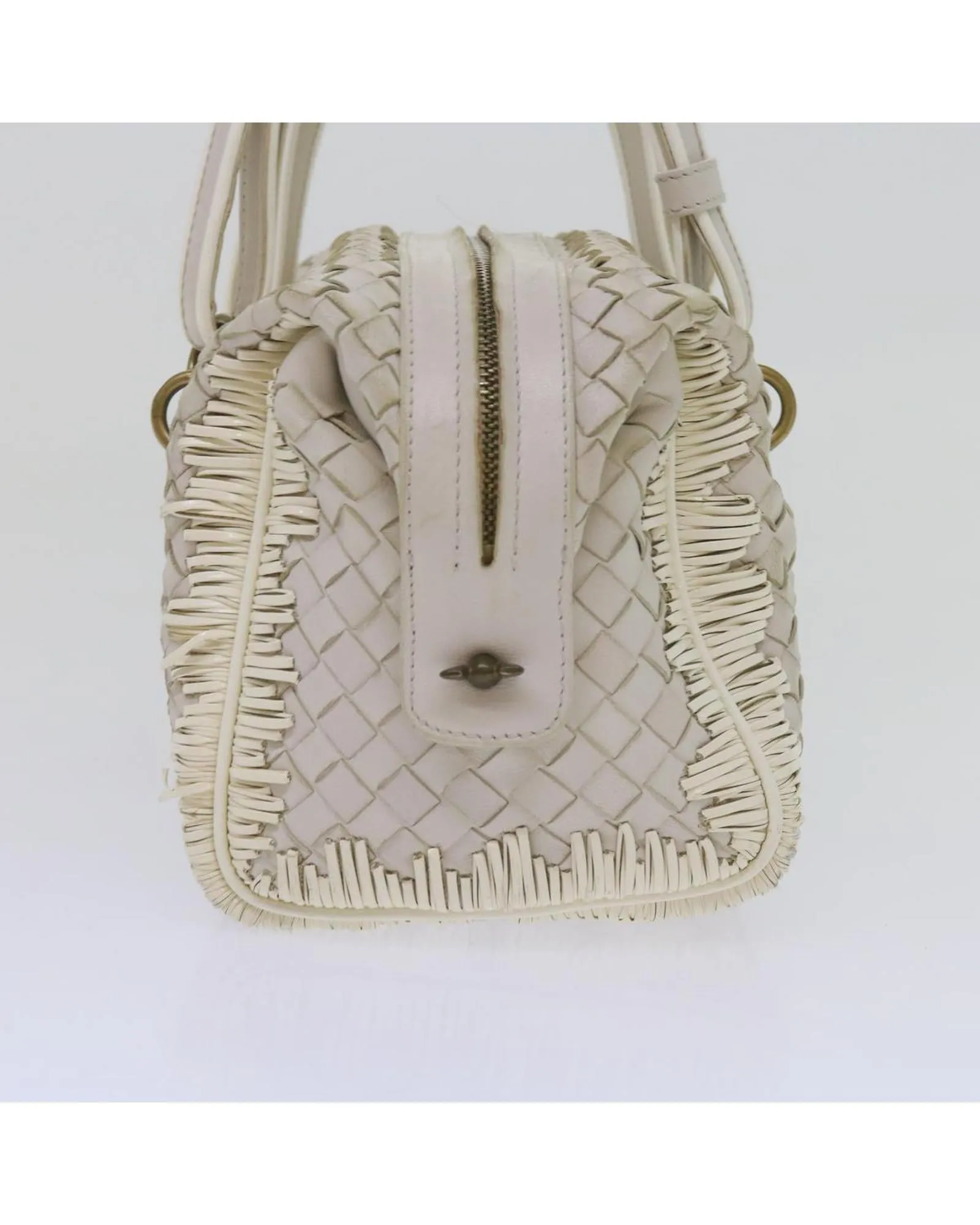 White Leather Intrecciato Shoulder Bag - Italian Made