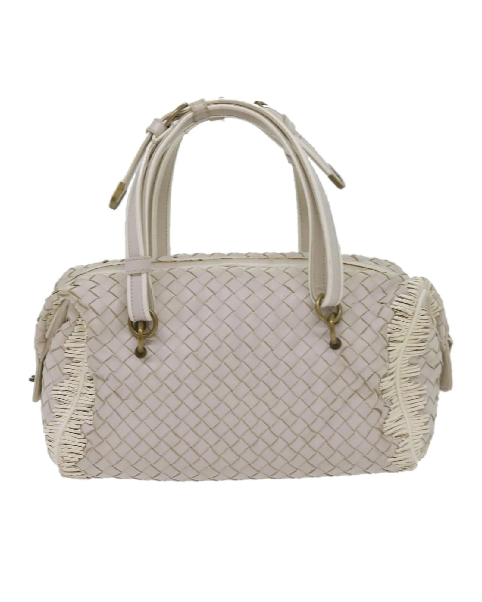 White Leather Intrecciato Shoulder Bag - Italian Made