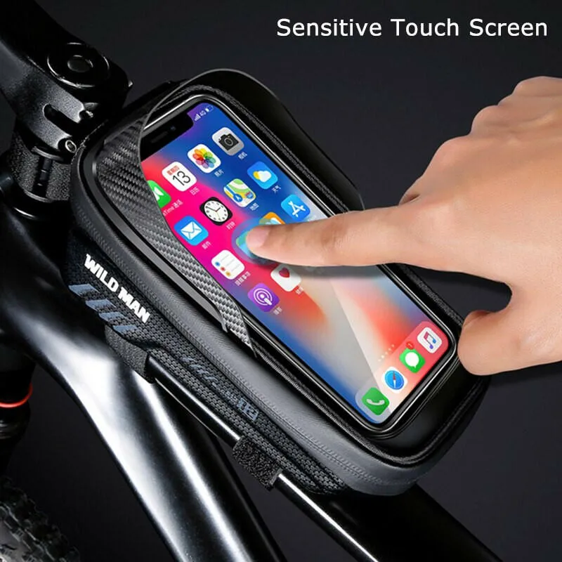 WILD MAN Front Bicycle Frame Bag Waterproof Cycling Bag Touch Screen Phone Cases 6.8" Hard Shell Bike Bag Mtb Accessories