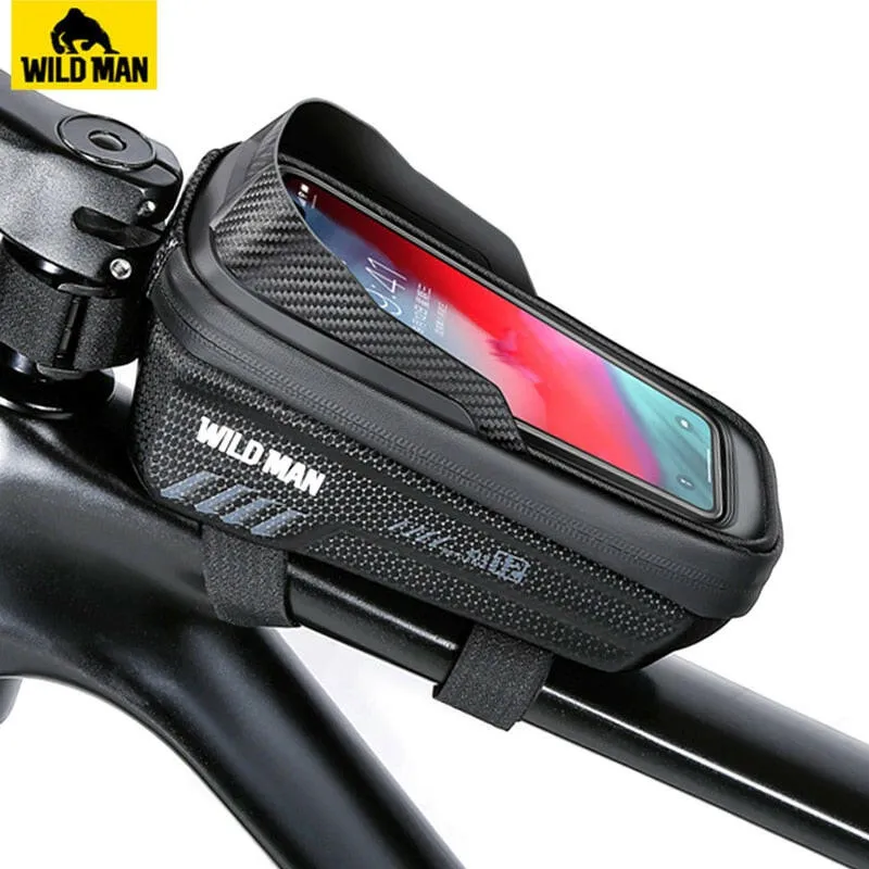 WILD MAN Front Bicycle Frame Bag Waterproof Cycling Bag Touch Screen Phone Cases 6.8" Hard Shell Bike Bag Mtb Accessories