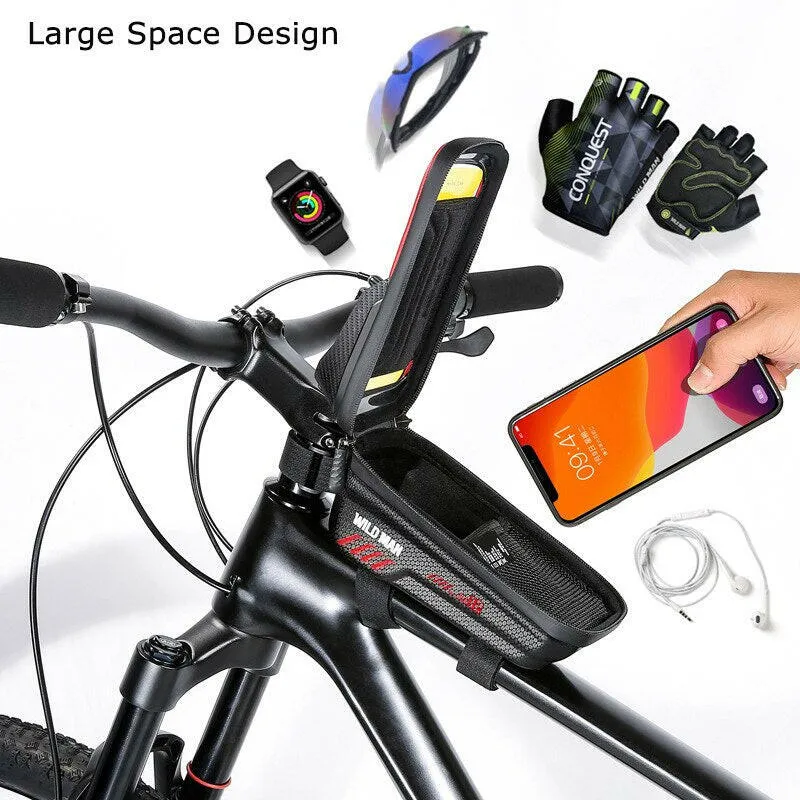 WILD MAN Front Bicycle Frame Bag Waterproof Cycling Bag Touch Screen Phone Cases 6.8" Hard Shell Bike Bag Mtb Accessories