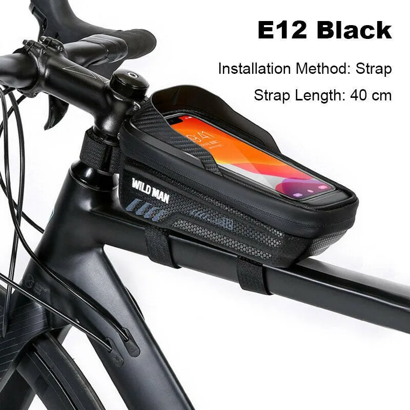 WILD MAN Front Bicycle Frame Bag Waterproof Cycling Bag Touch Screen Phone Cases 6.8" Hard Shell Bike Bag Mtb Accessories