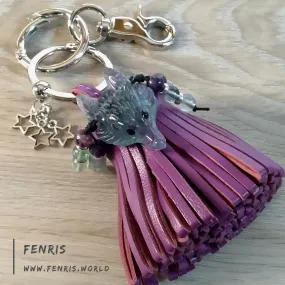 Wolf Keychain Leather Tassel Purple Fluorite Handmade