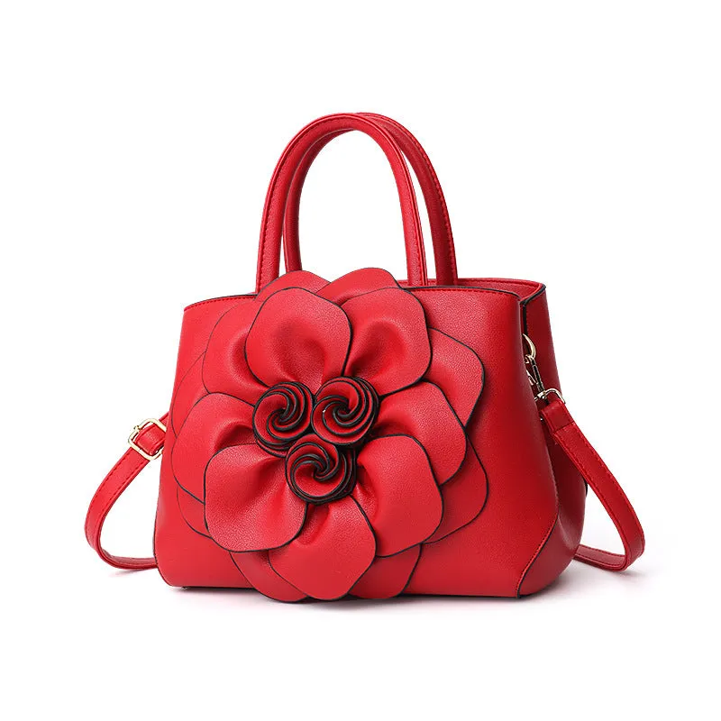 Women's bag new college style women's bag PU leather flower handheld shoulder bag cute bag