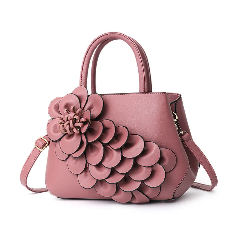 Women's bag new college style women's bag PU leather flower handheld shoulder bag cute bag